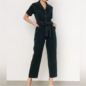 Baltic born Geneva belted button denim jumpsuit washed black S